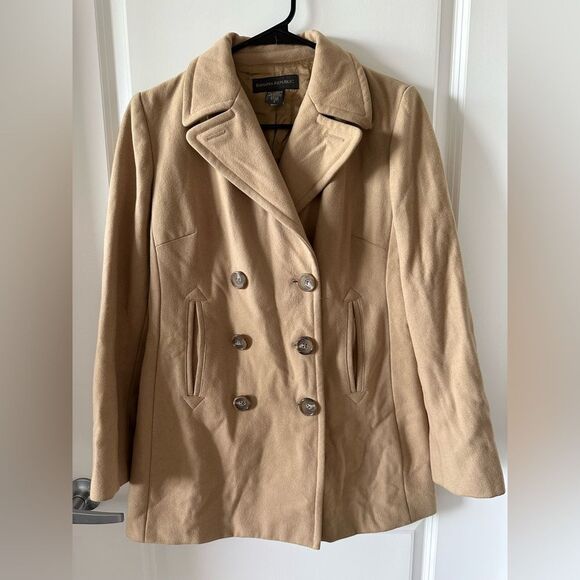 Banana Republic Wool Blend Peacoat Size S Tan Double Breasted - Send Offer! - Picture 1 of 3